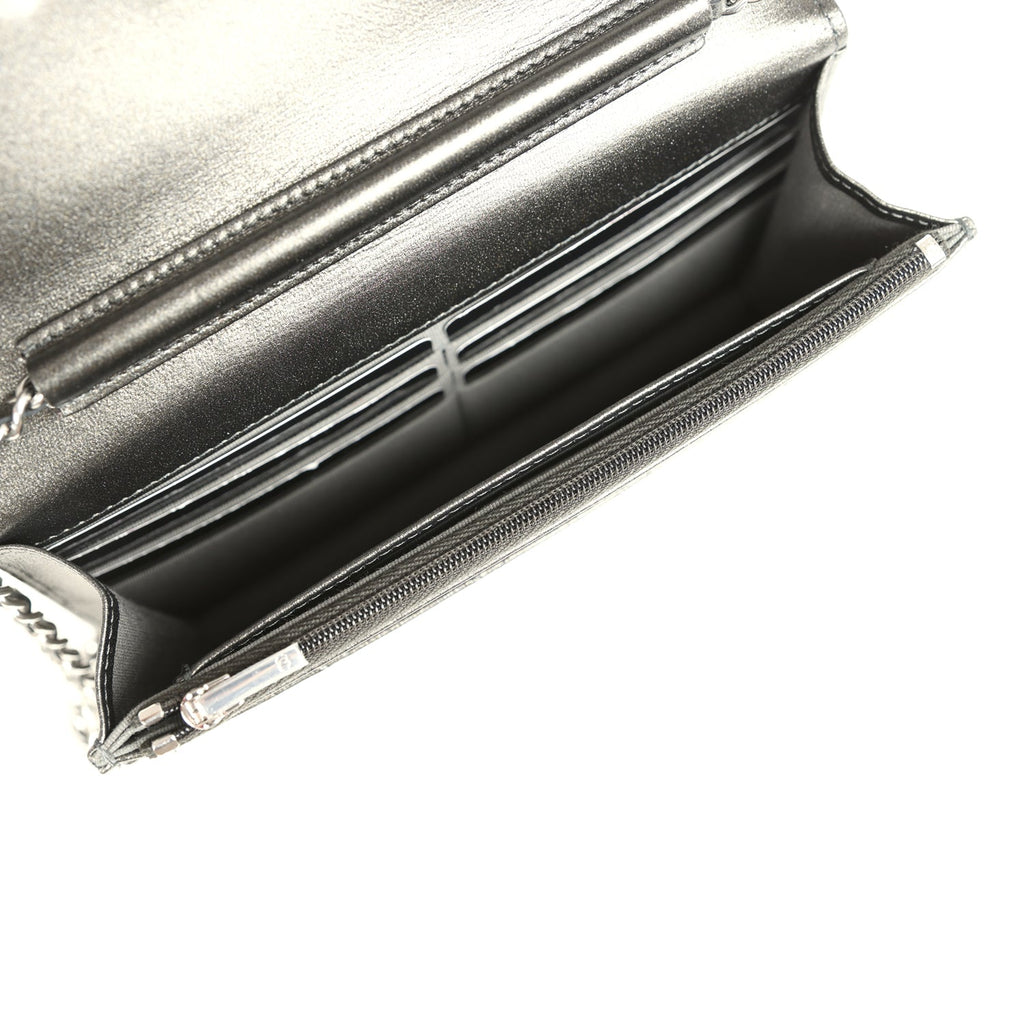 Wallet On Chain WOC Metallic Grey Lambskin Silver Hardware