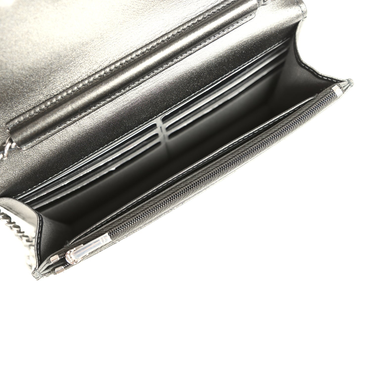 Wallet On Chain WOC Metallic Grey Lambskin Silver Hardware