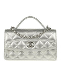 Trendy Top Handle Wallet On Chain WOC Metallic Silver Shiny Caviar Silver Hardware