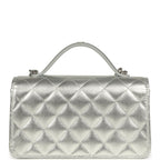 Trendy Top Handle Wallet On Chain WOC Metallic Silver Shiny Caviar Silver Hardware