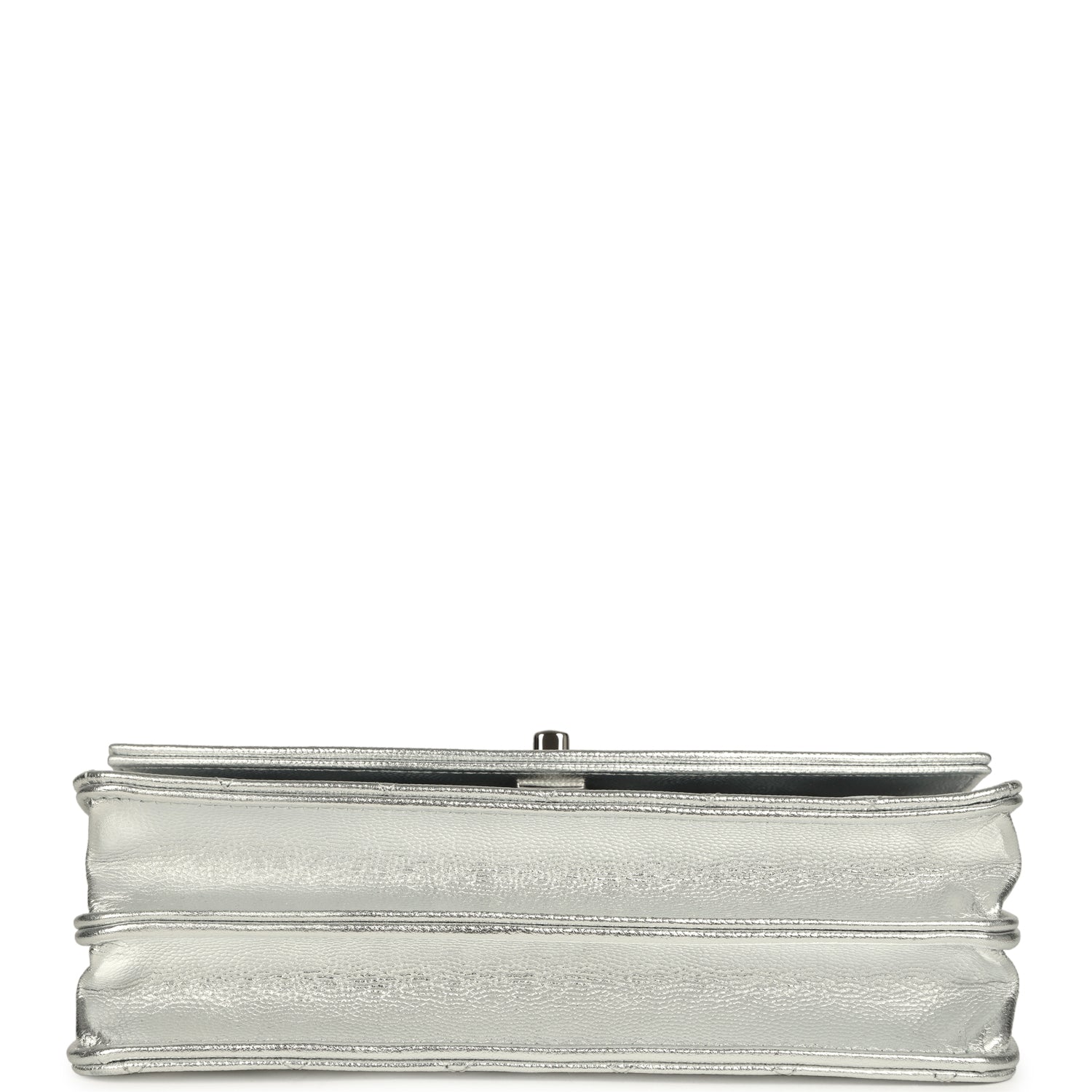 Trendy Top Handle Wallet On Chain WOC Metallic Silver Shiny Caviar Silver Hardware