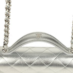 Trendy Top Handle Wallet On Chain WOC Metallic Silver Shiny Caviar Silver Hardware
