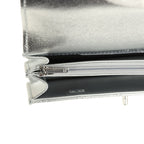 Trendy Top Handle Wallet On Chain WOC Metallic Silver Shiny Caviar Silver Hardware