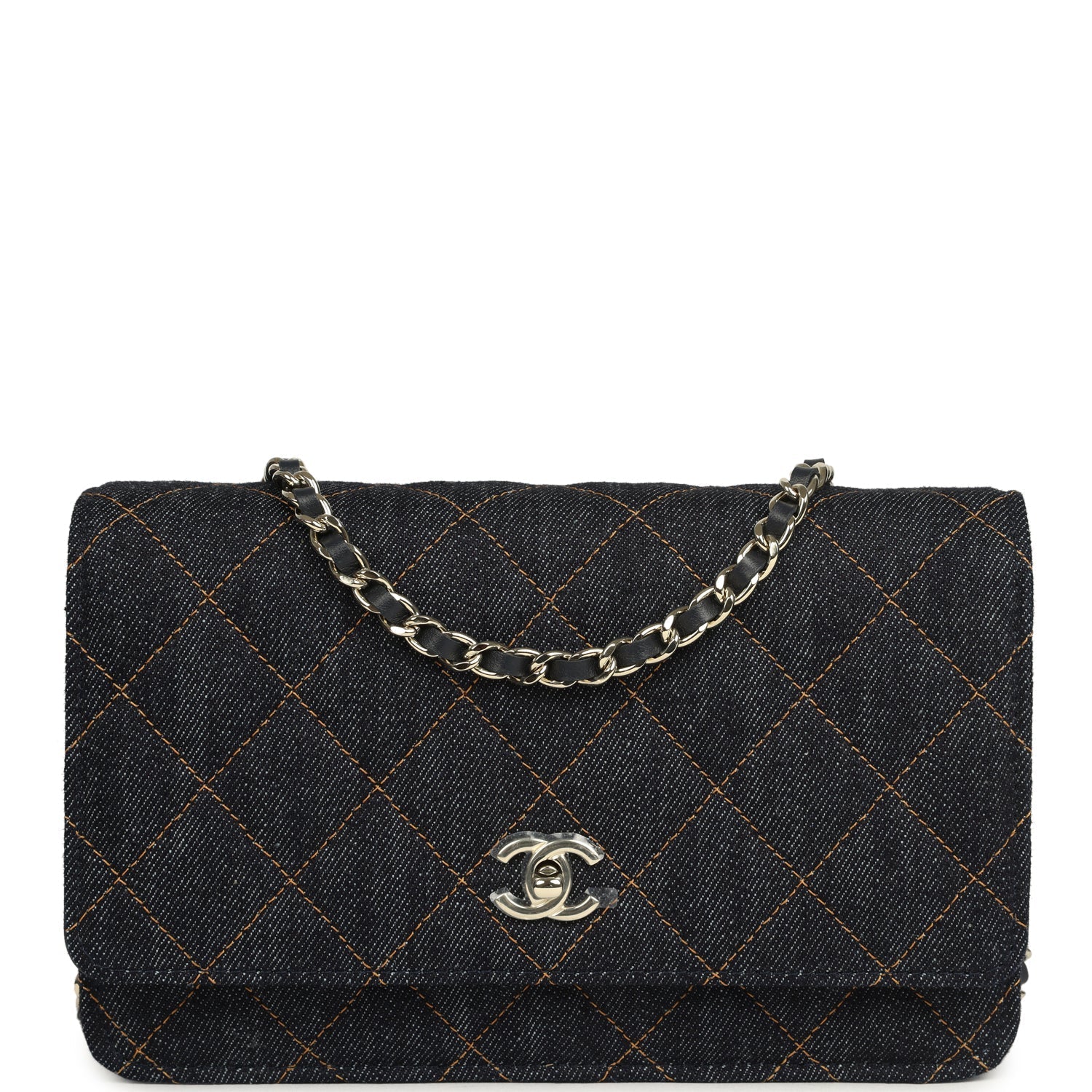 Wallet On Chain WOC Dark Blue Denim Light Gold Hardware