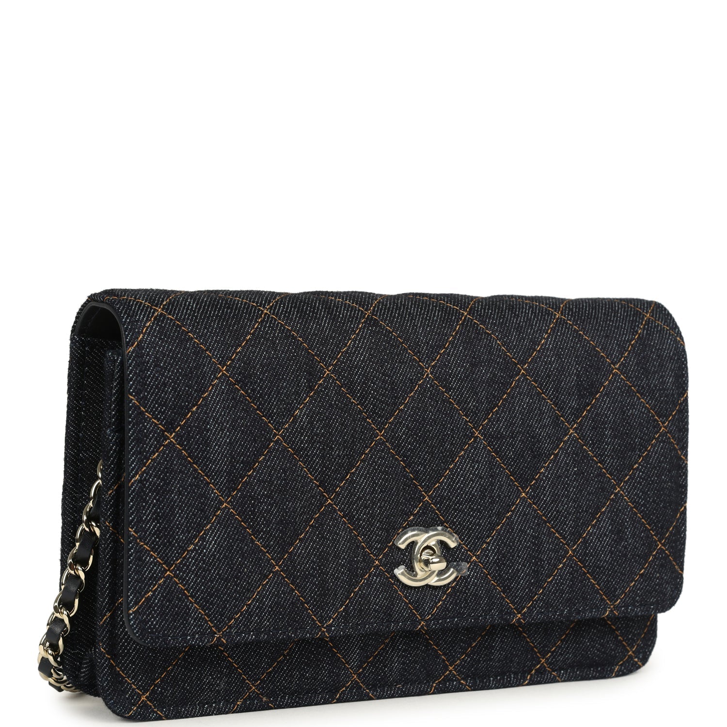 Wallet On Chain WOC Dark Blue Denim Light Gold Hardware