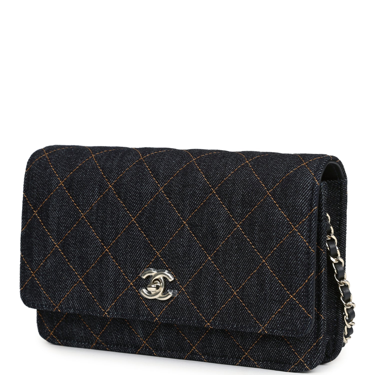 Wallet On Chain WOC Dark Blue Denim Light Gold Hardware