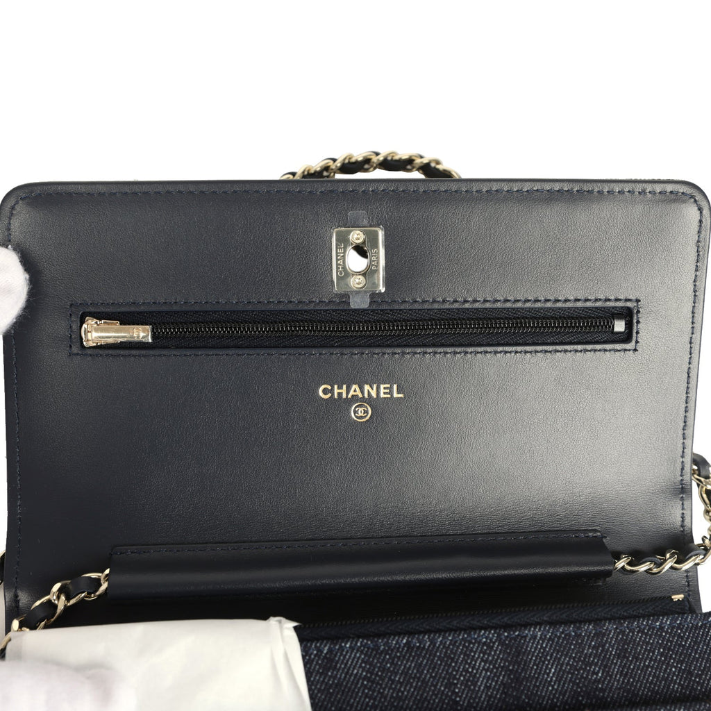 Wallet On Chain WOC Dark Blue Denim Light Gold Hardware