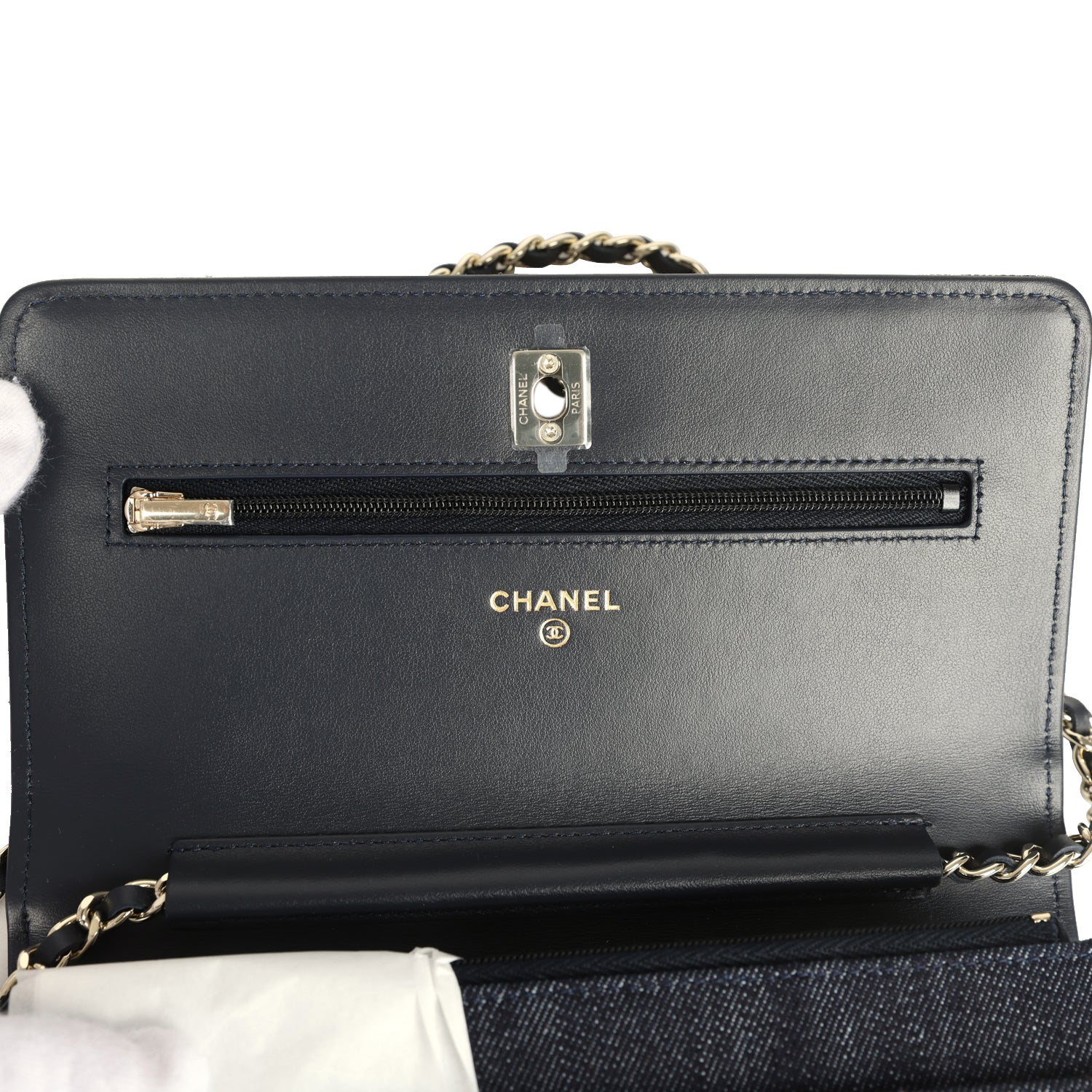 Wallet On Chain WOC Dark Blue Denim Light Gold Hardware