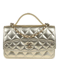 Trendy Top Handle Wallet On Chain WOC Metallic Gold Shiny Caviar Light Gold Hardware