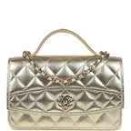 Trendy Top Handle Wallet On Chain WOC Metallic Gold Shiny Caviar Light Gold Hardware