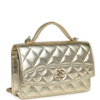 Trendy Top Handle Wallet On Chain WOC Metallic Gold Shiny Caviar Light Gold Hardware