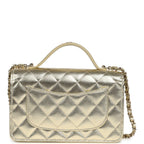 Trendy Top Handle Wallet On Chain WOC Metallic Gold Shiny Caviar Light Gold Hardware