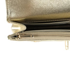 Trendy Top Handle Wallet On Chain WOC Metallic Gold Shiny Caviar Light Gold Hardware