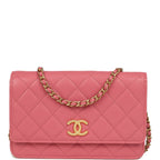 Classic Wallet On Chain WOC Pink Caviar Brushed Gold Hardware