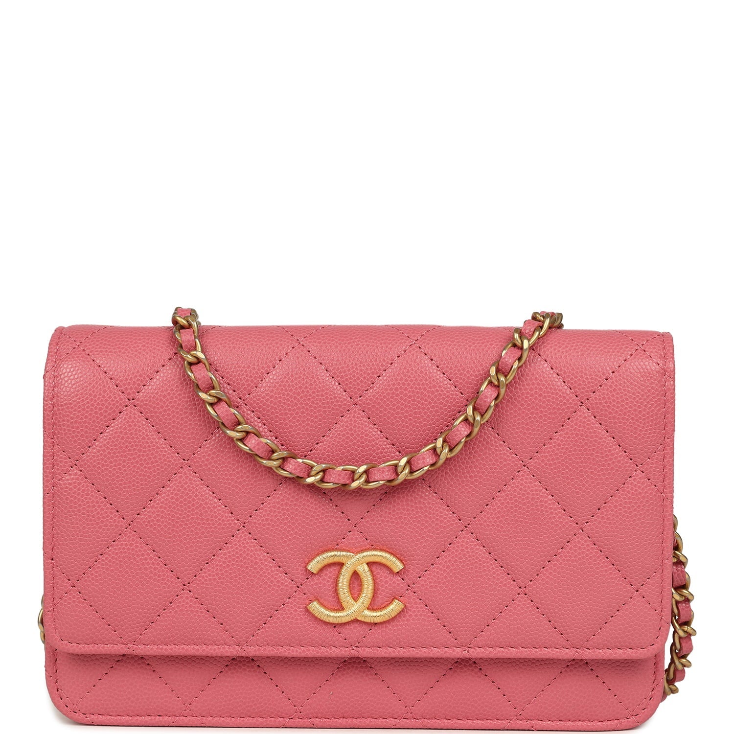 Classic Wallet On Chain WOC Pink Caviar Brushed Gold Hardware