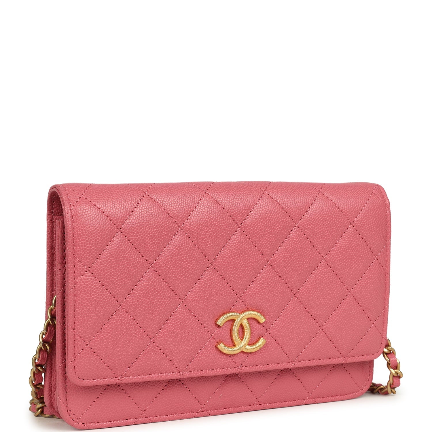 Classic Wallet On Chain WOC Pink Caviar Brushed Gold Hardware