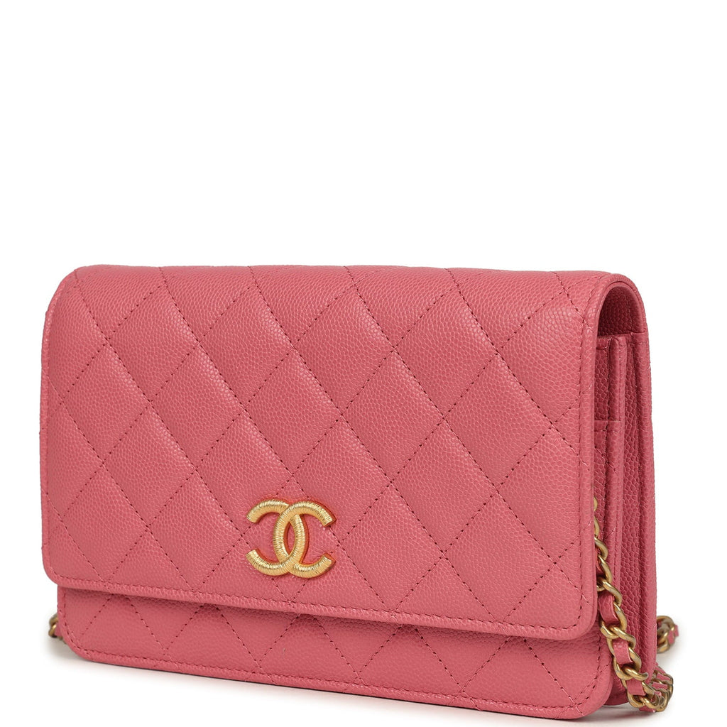 Classic Wallet On Chain WOC Pink Caviar Brushed Gold Hardware
