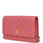 Classic Wallet On Chain WOC Pink Caviar Brushed Gold Hardware