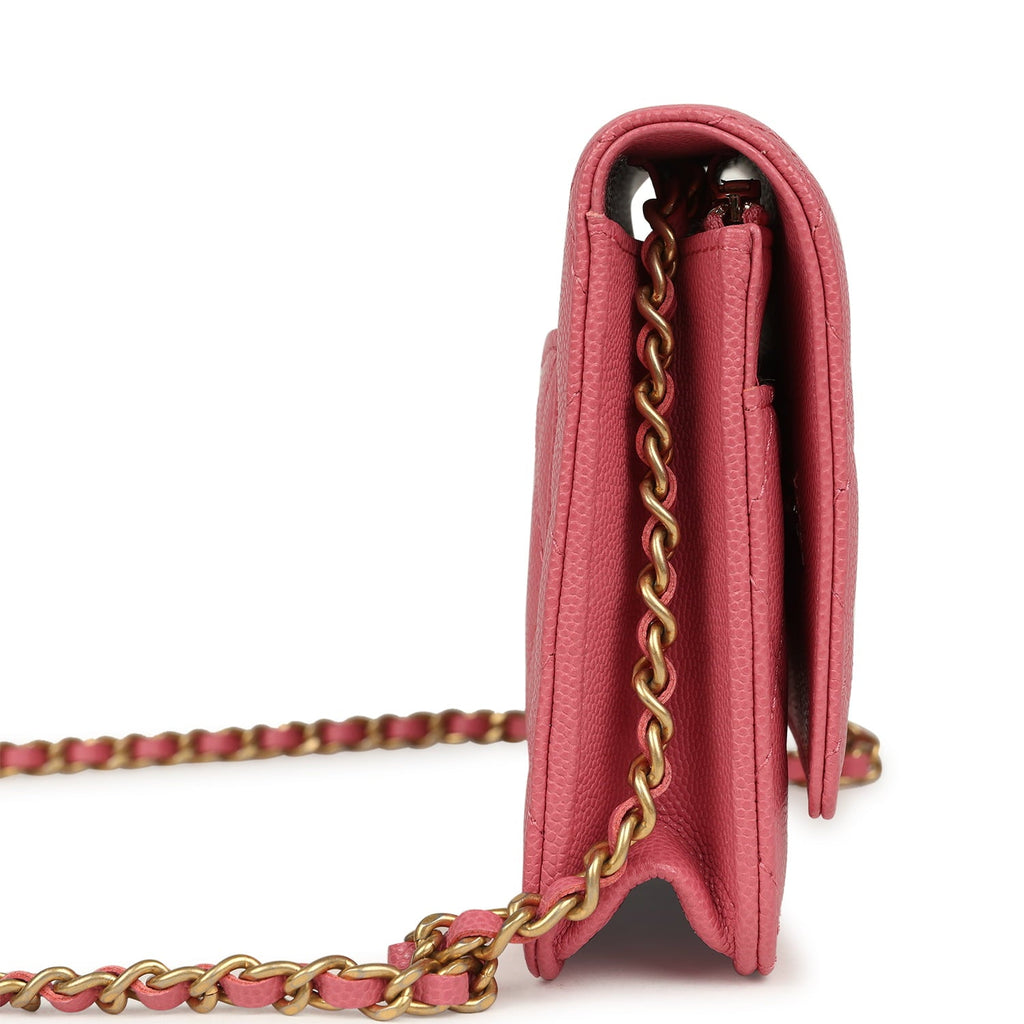 Classic Wallet On Chain WOC Pink Caviar Brushed Gold Hardware