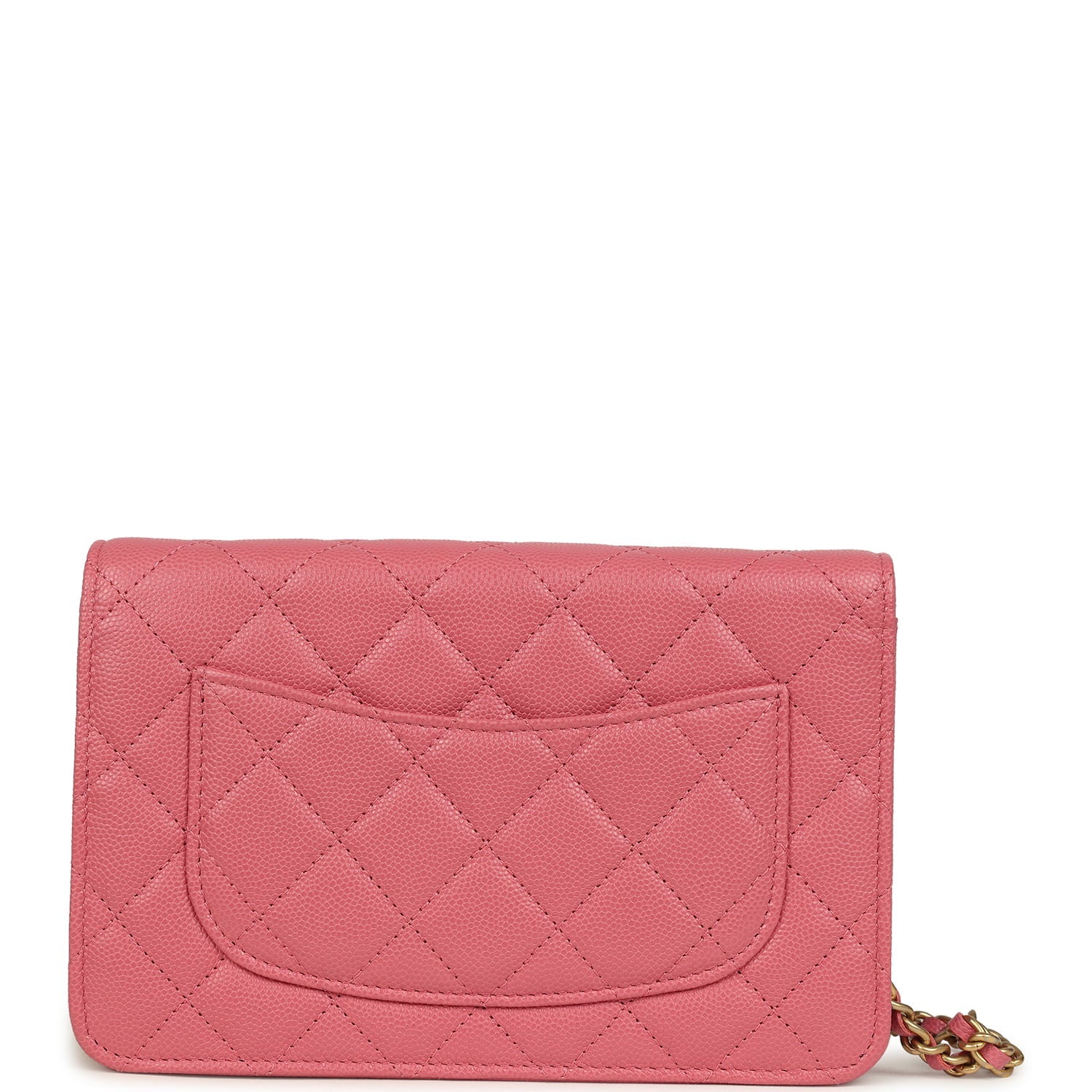 Classic Wallet On Chain WOC Pink Caviar Brushed Gold Hardware