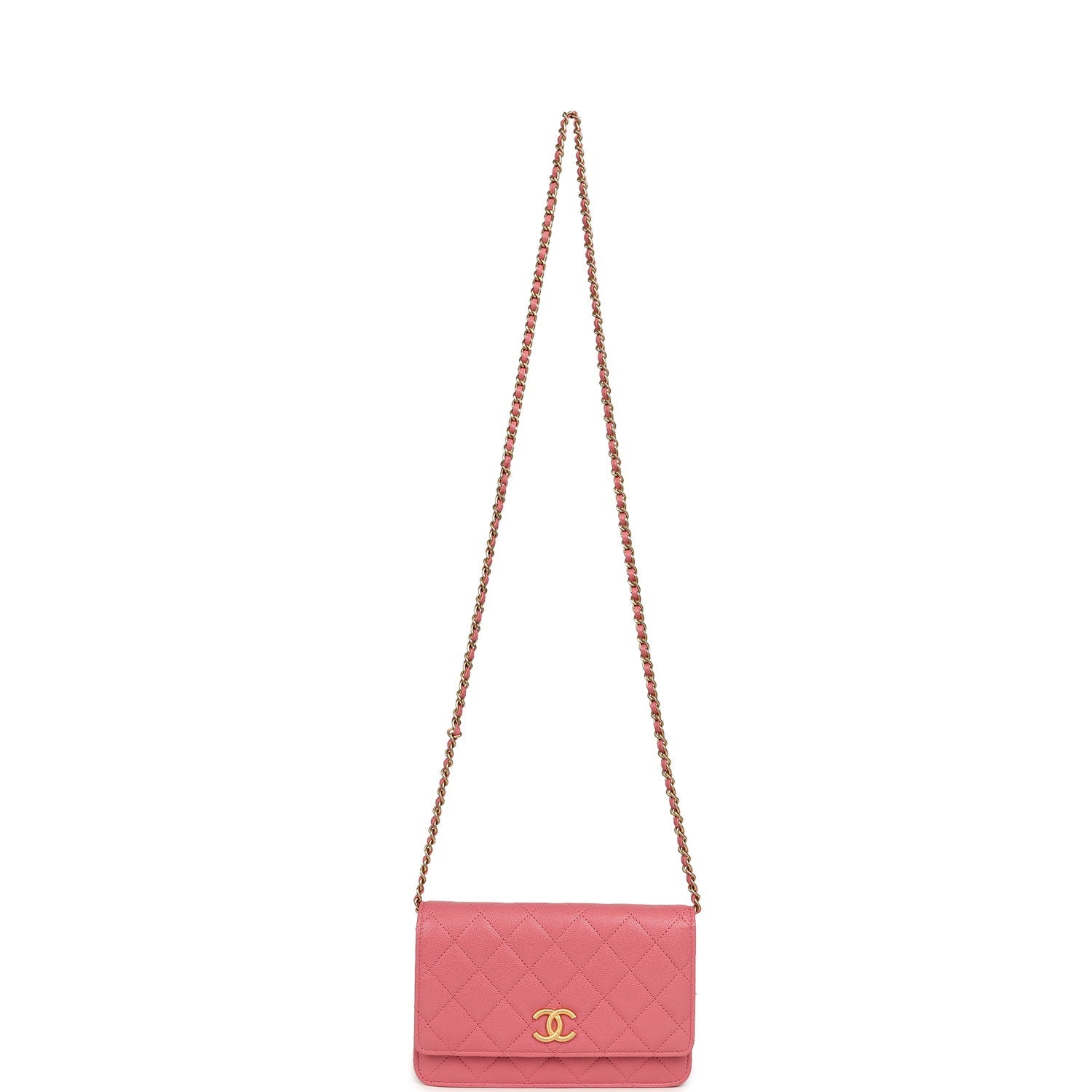 Classic Wallet On Chain WOC Pink Caviar Brushed Gold Hardware
