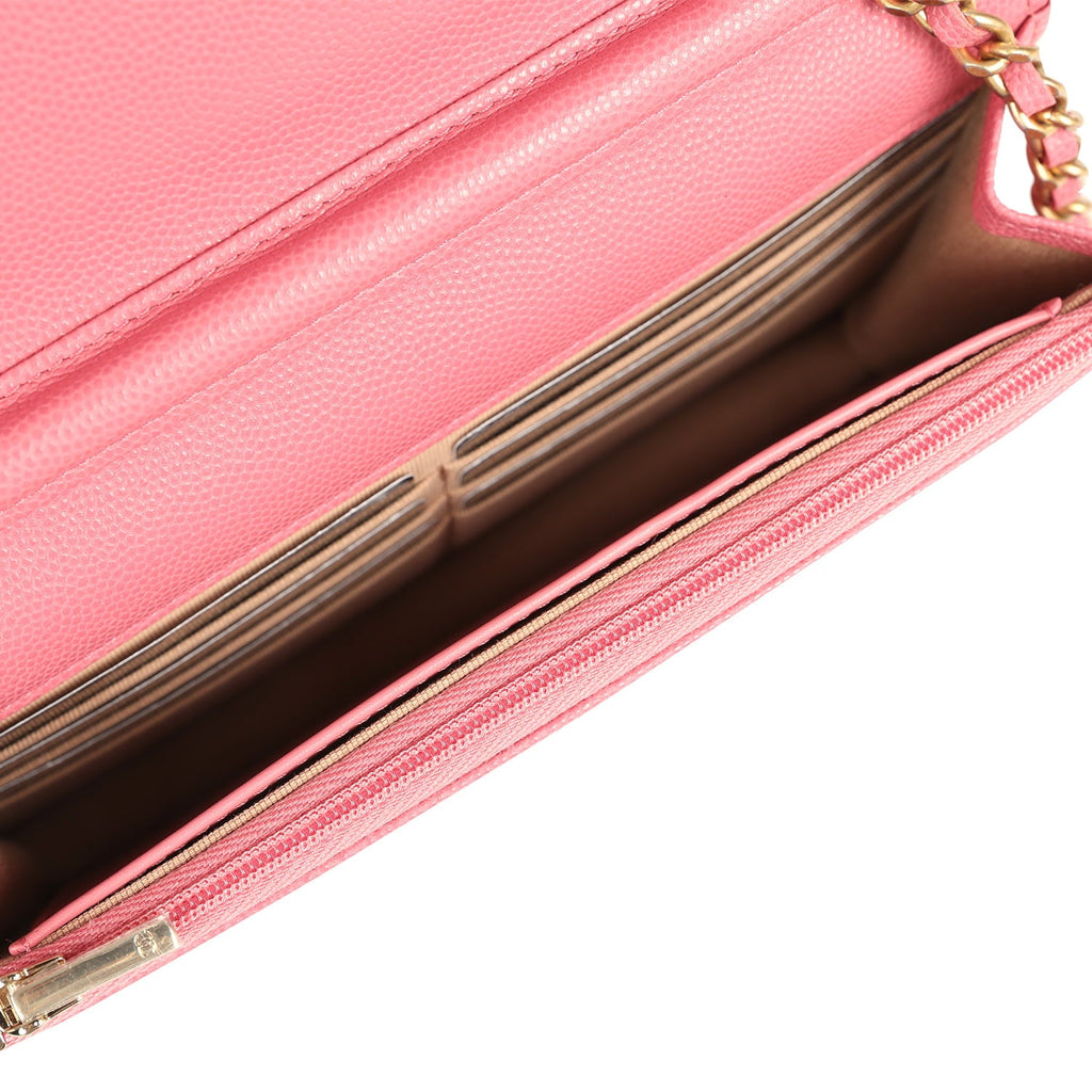 Classic Wallet On Chain WOC Pink Caviar Brushed Gold Hardware