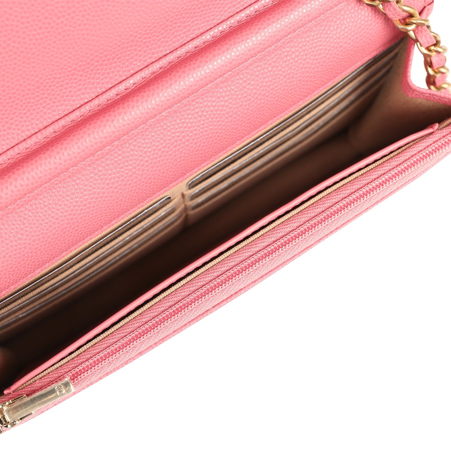 Classic Wallet On Chain WOC Pink Caviar Brushed Gold Hardware