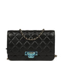 Wallet On Chain WOC Black Lambskin Light Gold Hardware