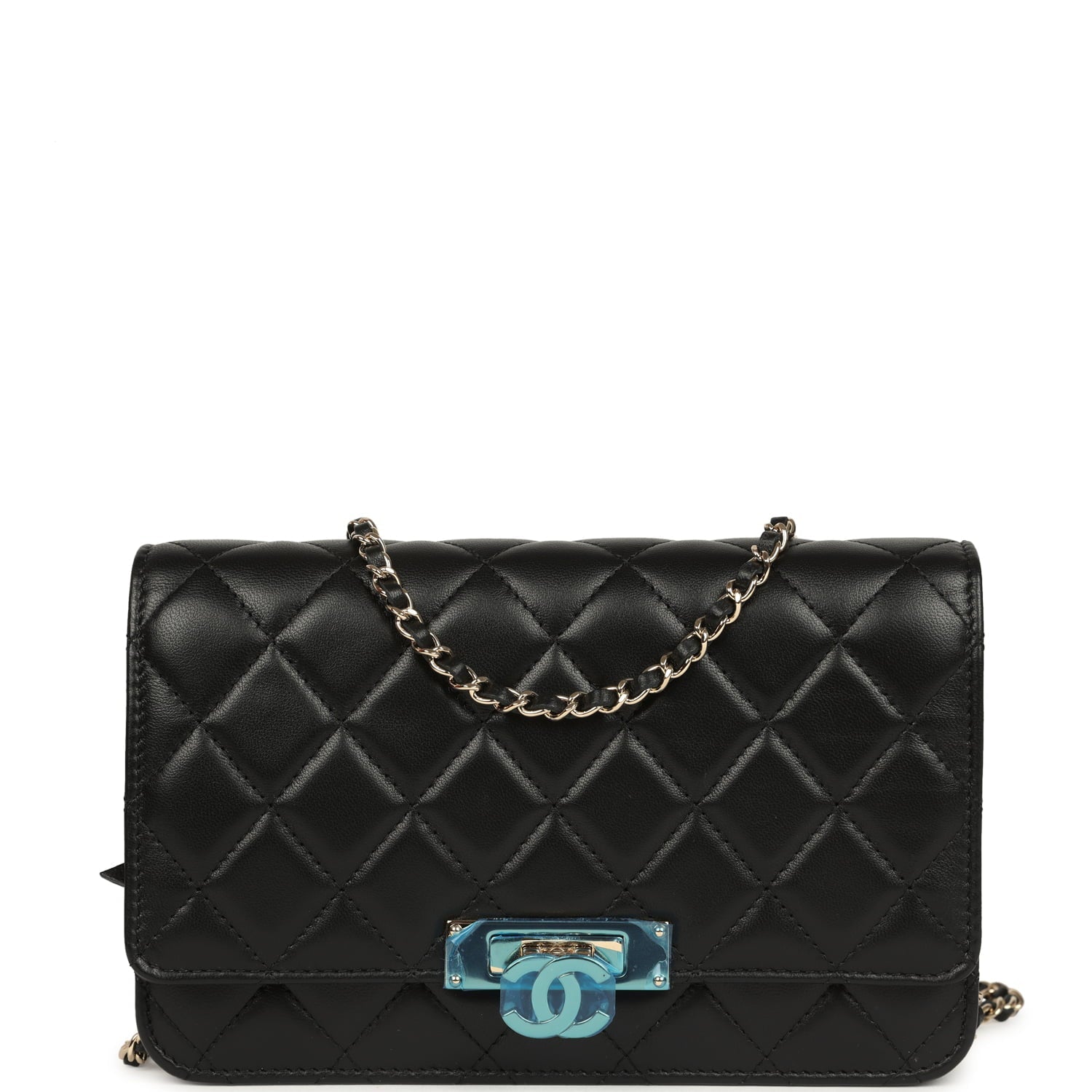 Wallet On Chain WOC Black Lambskin Light Gold Hardware