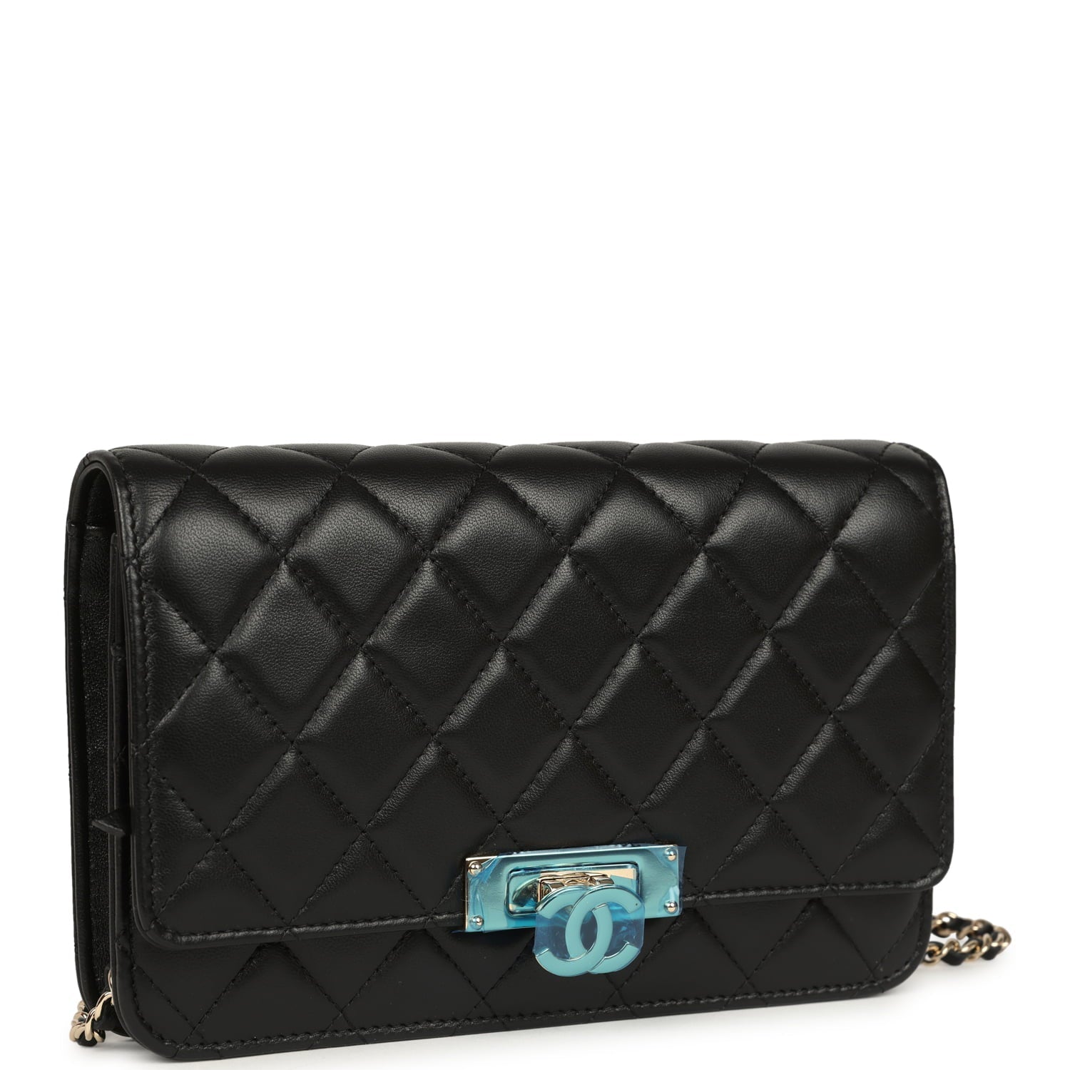 Wallet On Chain WOC Black Lambskin Light Gold Hardware