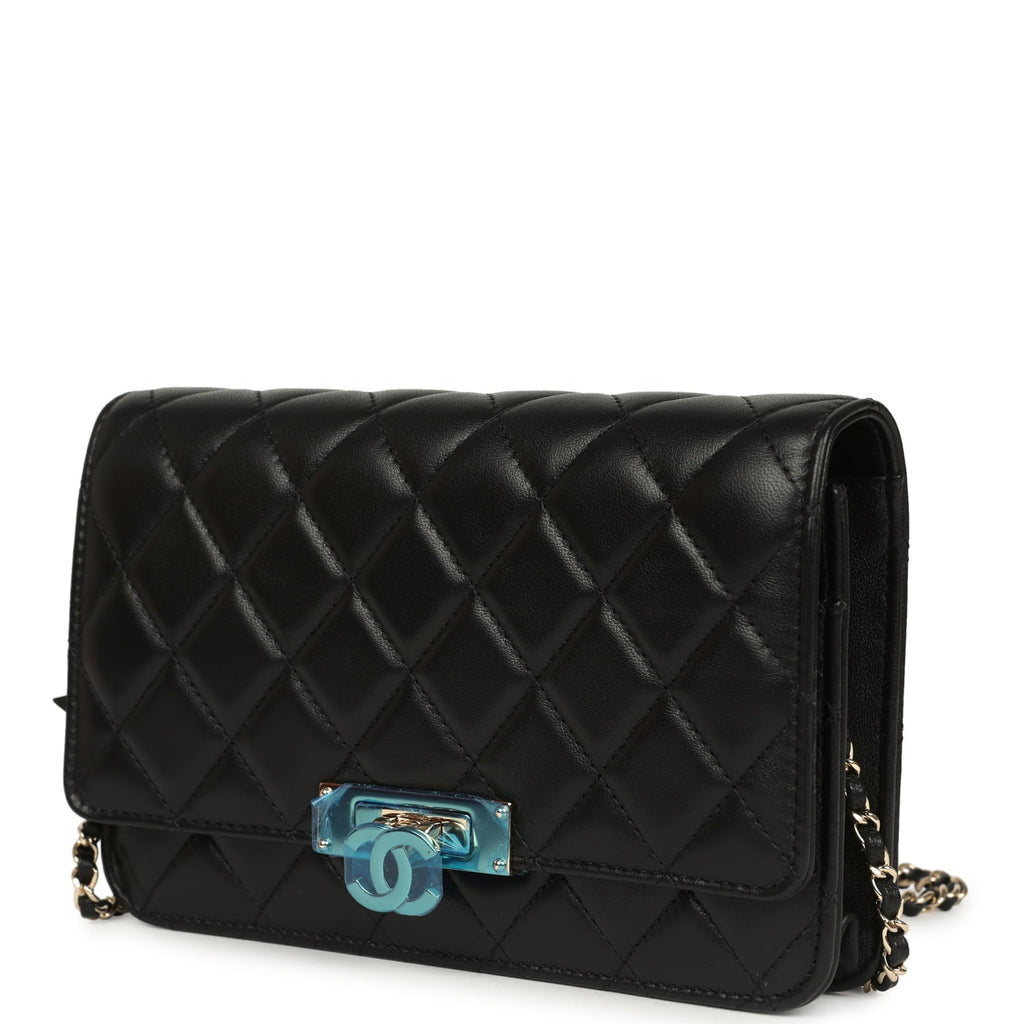 Wallet On Chain WOC Black Lambskin Light Gold Hardware