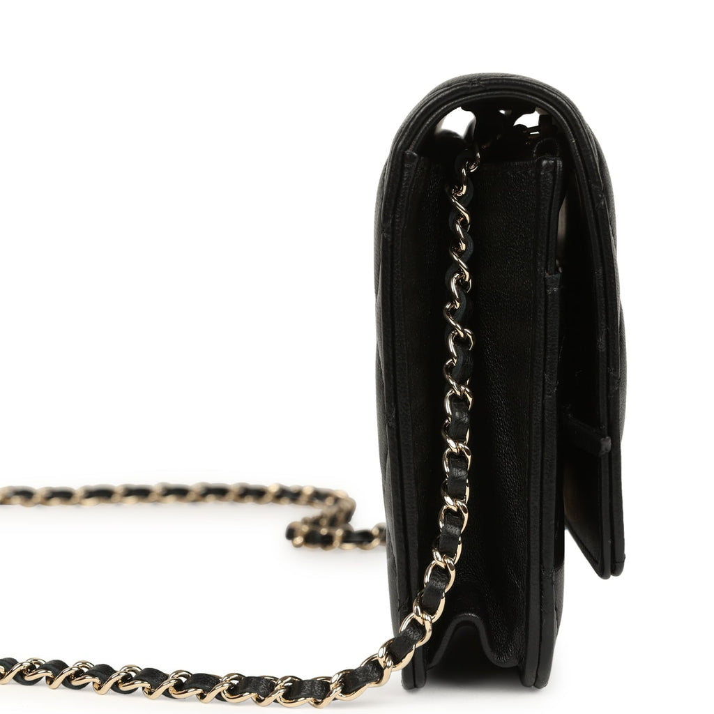 Wallet On Chain WOC Black Lambskin Light Gold Hardware