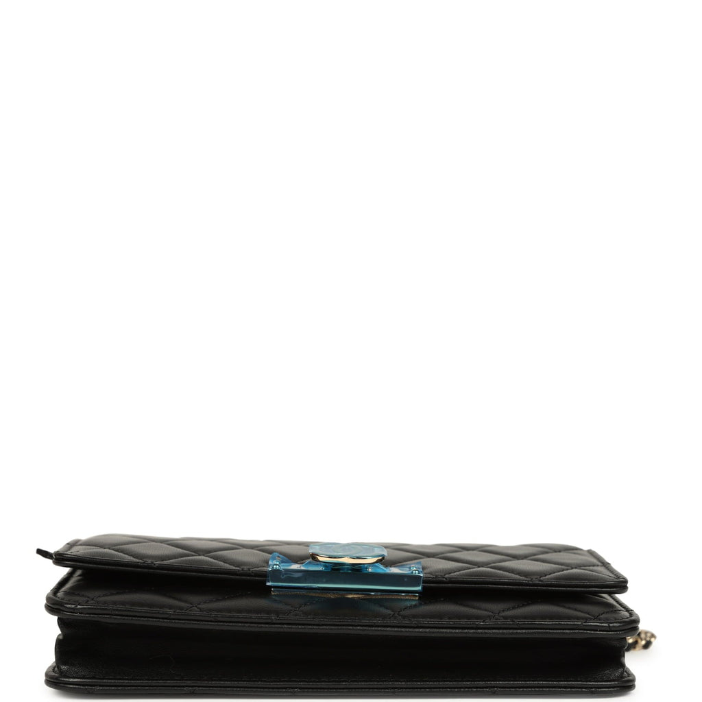 Wallet On Chain WOC Black Lambskin Light Gold Hardware