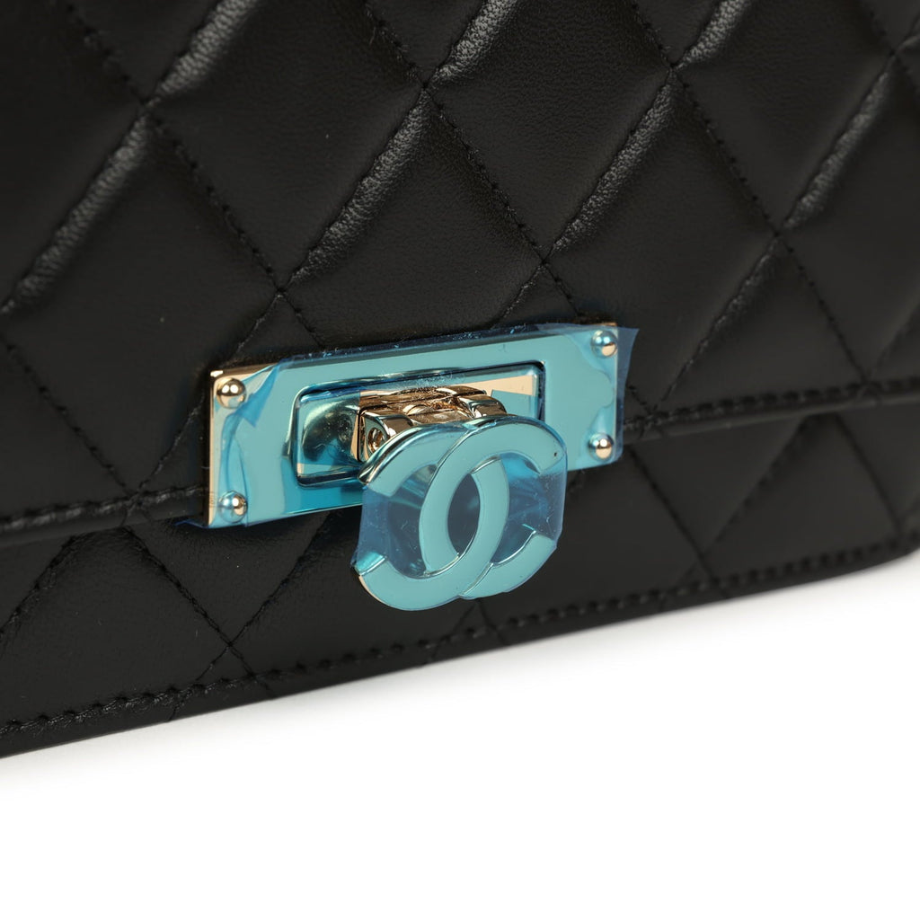 Wallet On Chain WOC Black Lambskin Light Gold Hardware