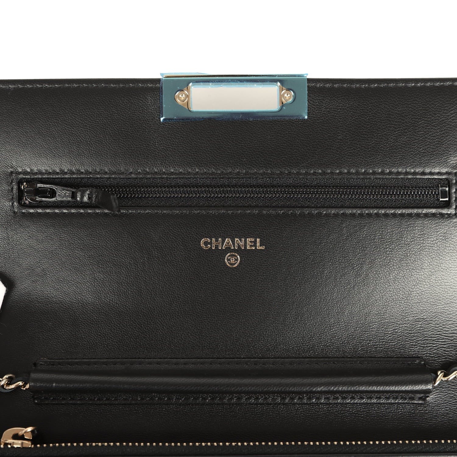 Wallet On Chain WOC Black Lambskin Light Gold Hardware
