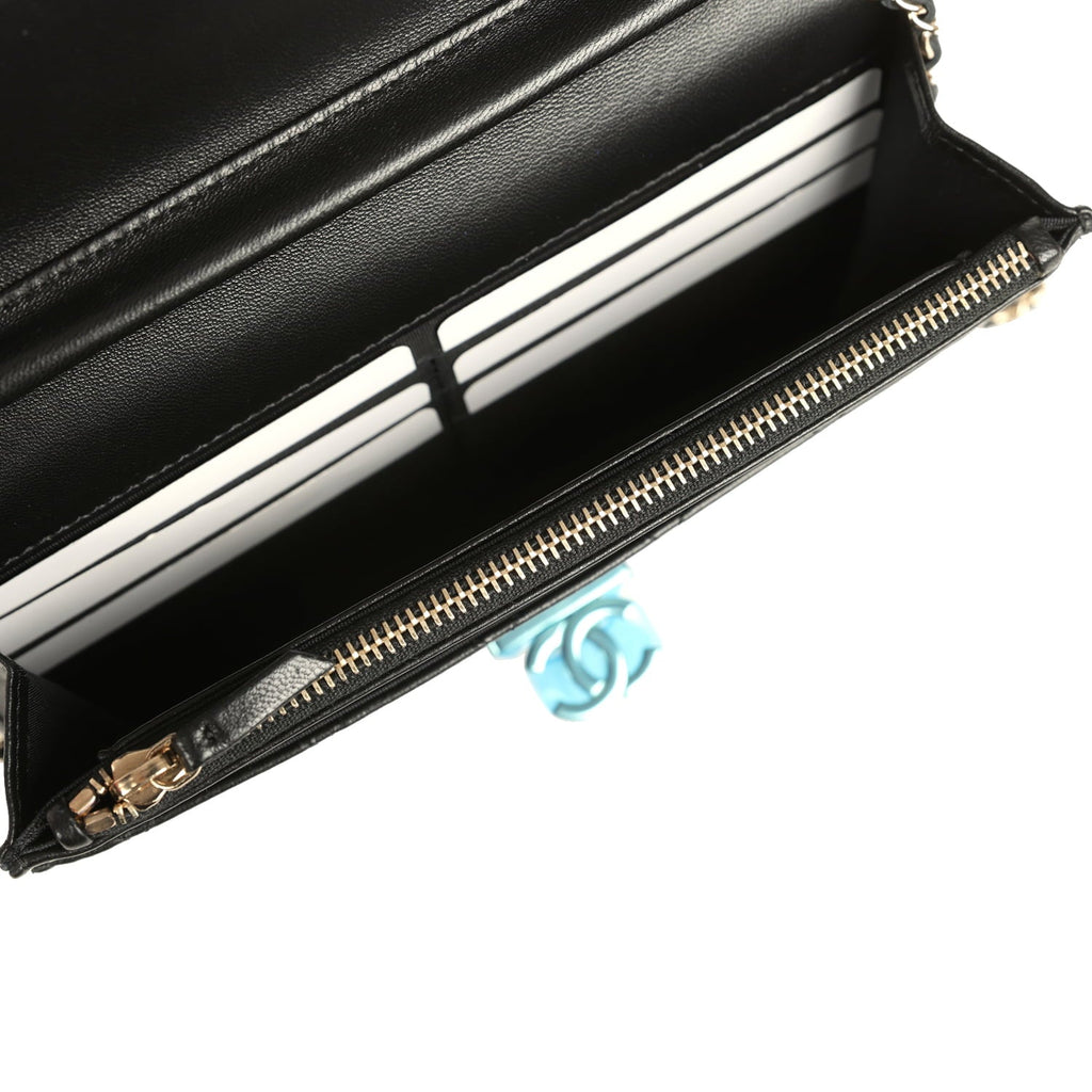 Wallet On Chain WOC Black Lambskin Light Gold Hardware