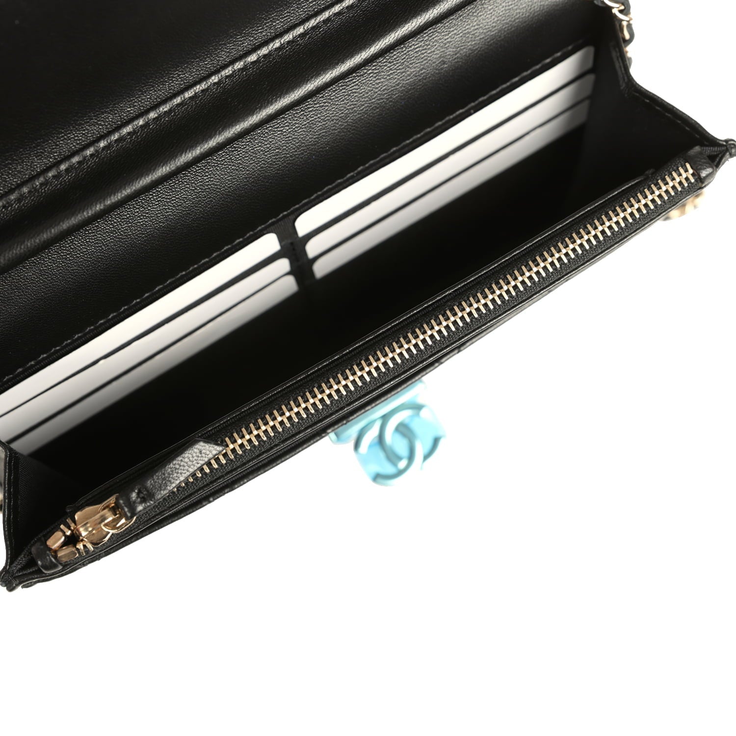 Wallet On Chain WOC Black Lambskin Light Gold Hardware