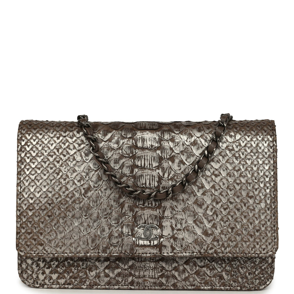 Wallet On Chain WOC Silver and Brown Aged Python Antique Silver Hardware