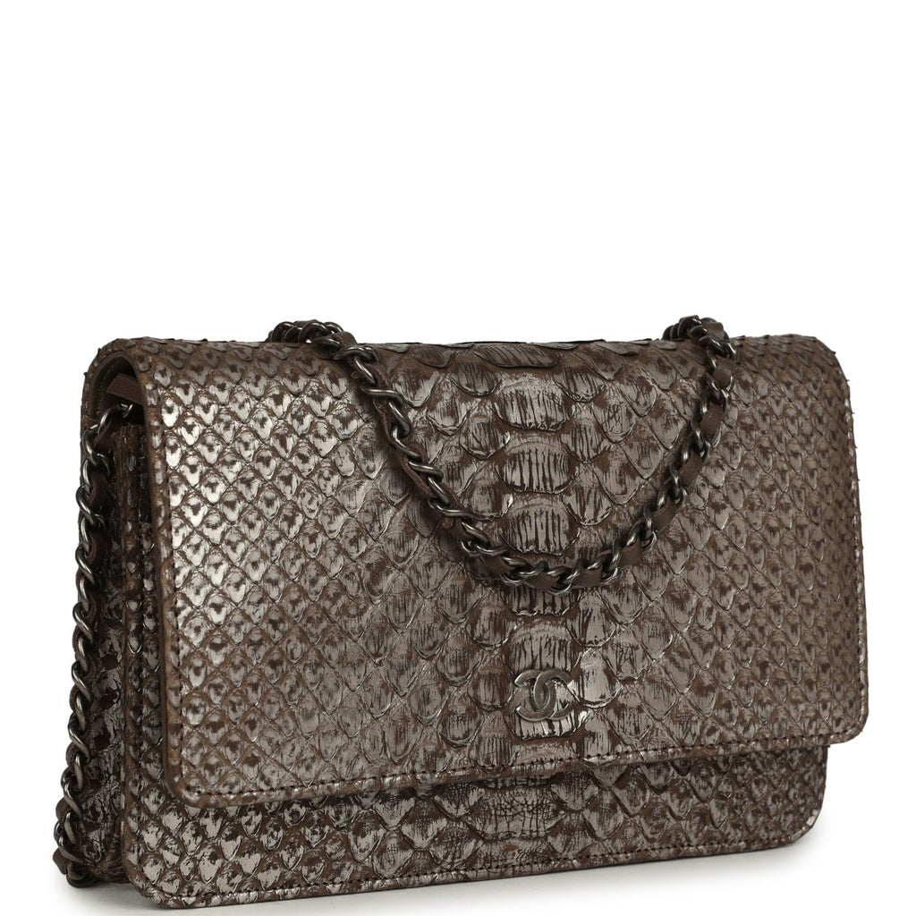 Wallet On Chain WOC Silver and Brown Aged Python Antique Silver Hardware