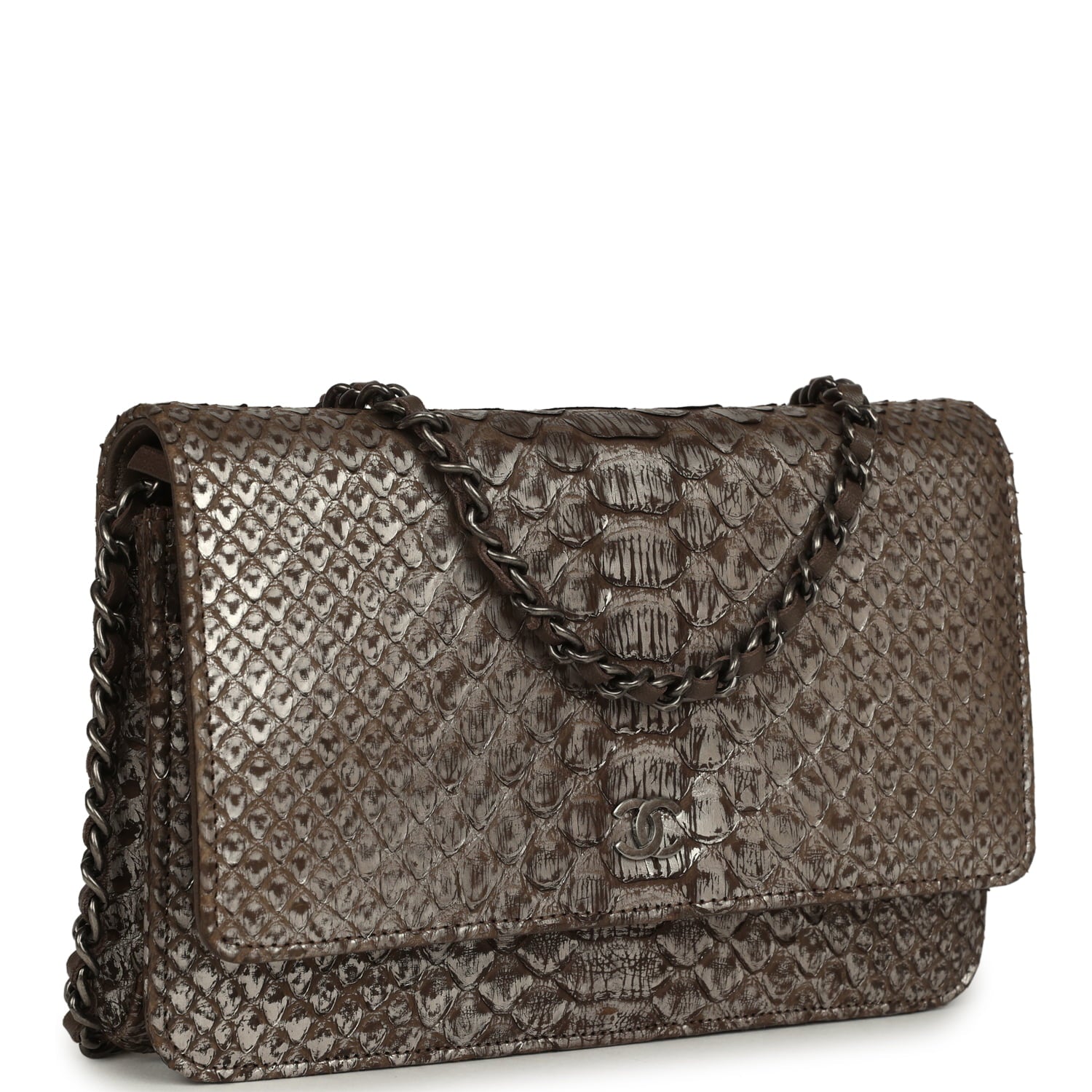 Wallet On Chain WOC Silver and Brown Aged Python Antique Silver Hardware
