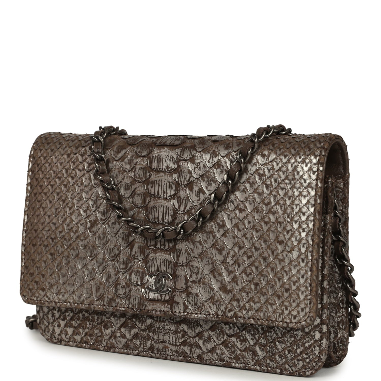 Wallet On Chain WOC Silver and Brown Aged Python Antique Silver Hardware