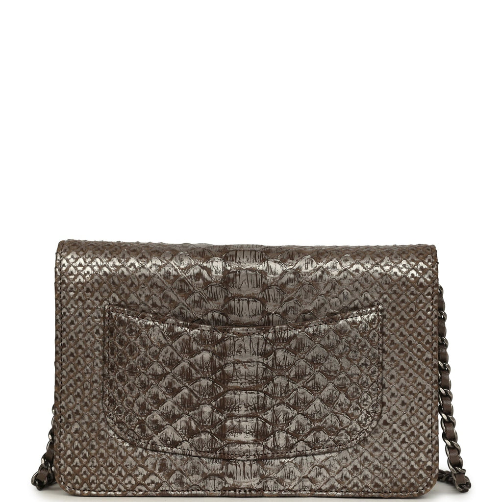 Wallet On Chain WOC Silver and Brown Aged Python Antique Silver Hardware