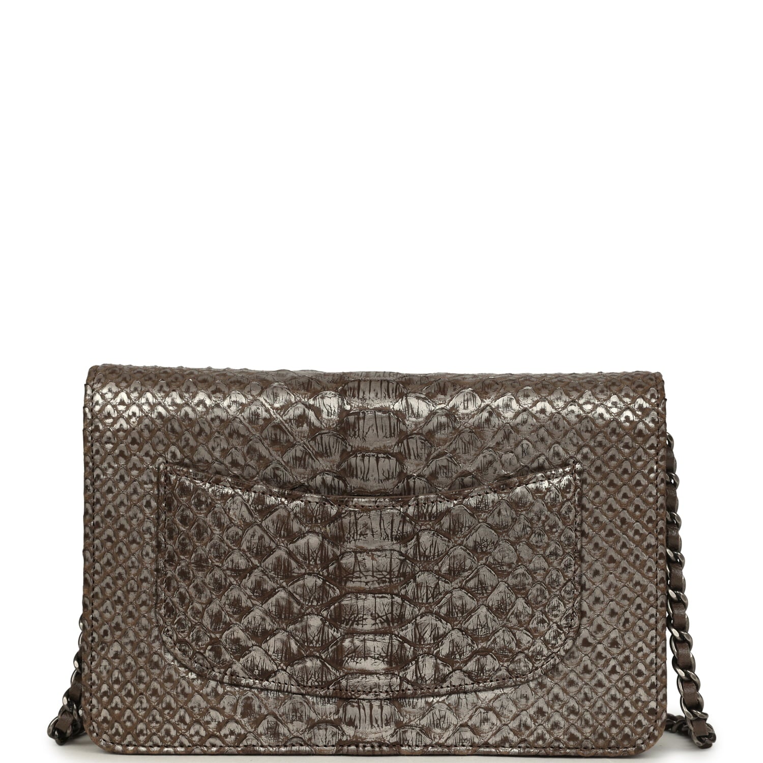 Wallet On Chain WOC Silver and Brown Aged Python Antique Silver Hardware