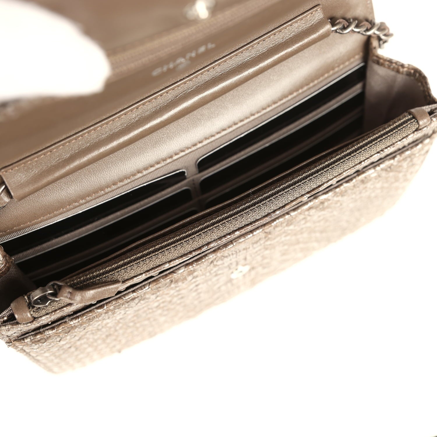 Wallet On Chain WOC Silver and Brown Aged Python Antique Silver Hardware