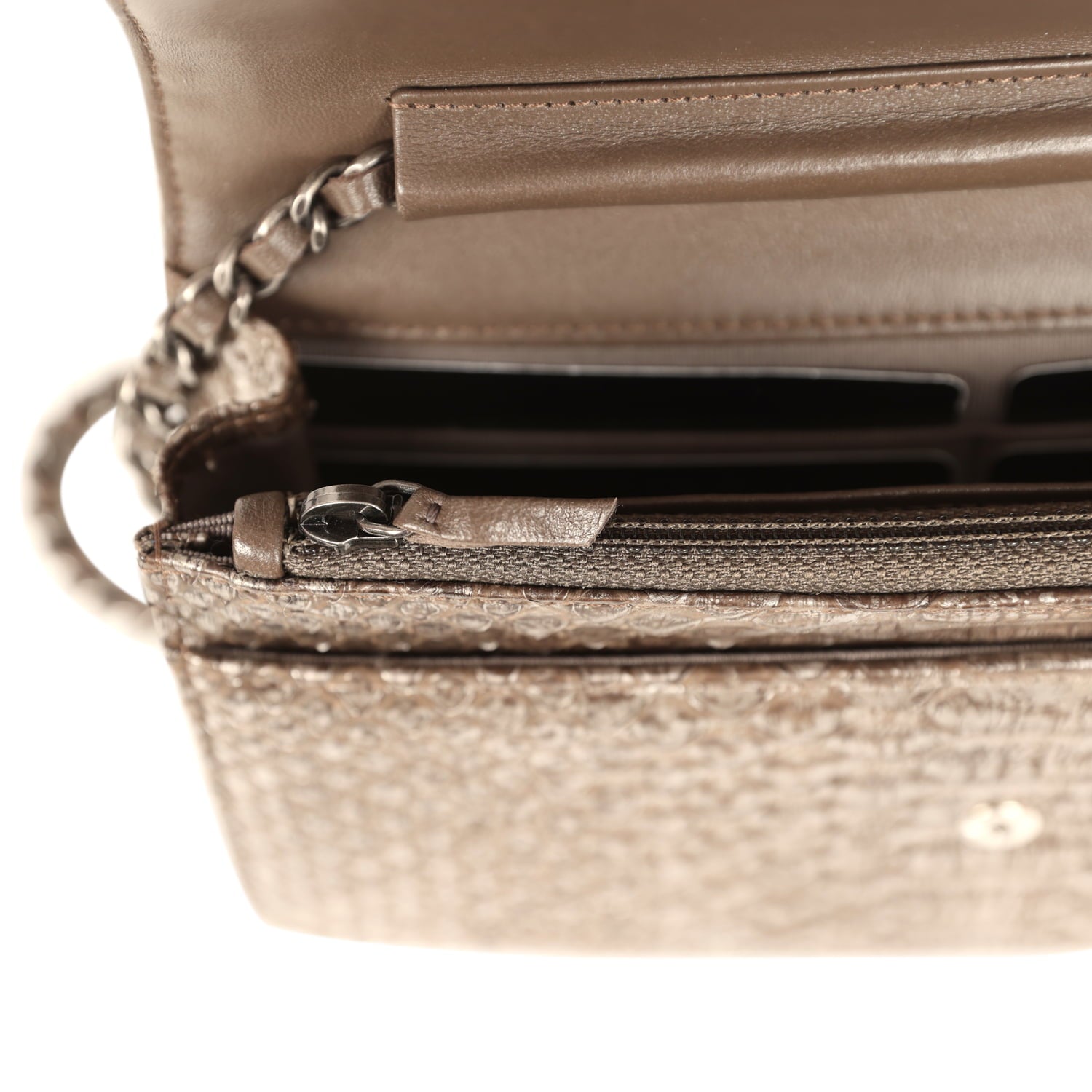 Wallet On Chain WOC Silver and Brown Aged Python Antique Silver Hardware