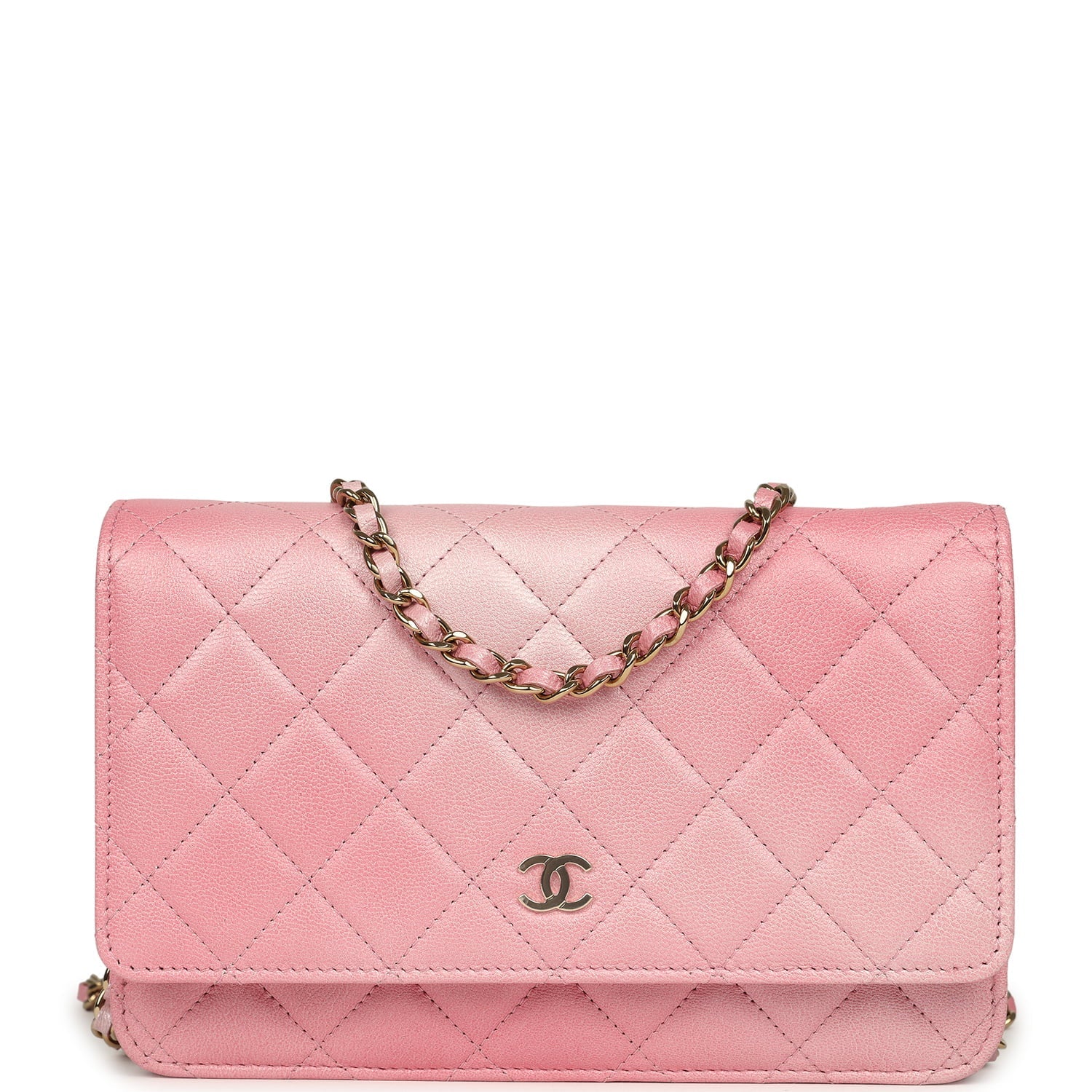 Classic Wallet On Chain Ombre Pink Shiny Goatskin Light Gold Hardware