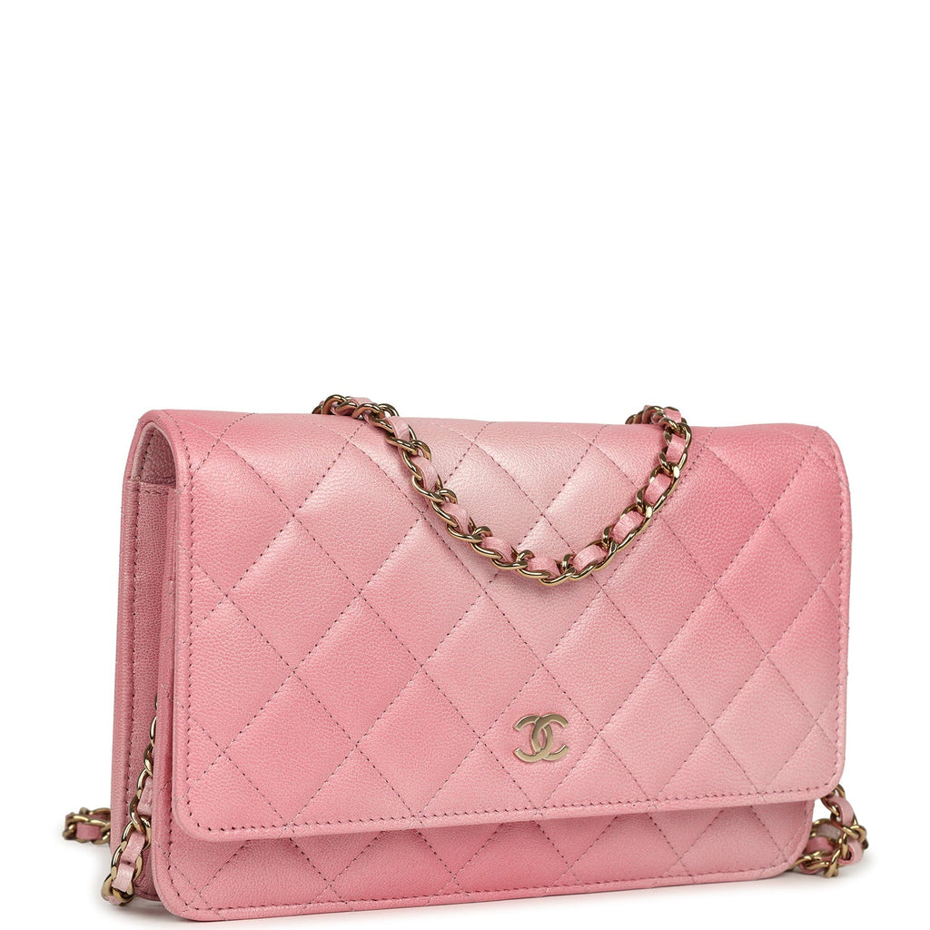 Classic Wallet On Chain Ombre Pink Shiny Goatskin Light Gold Hardware