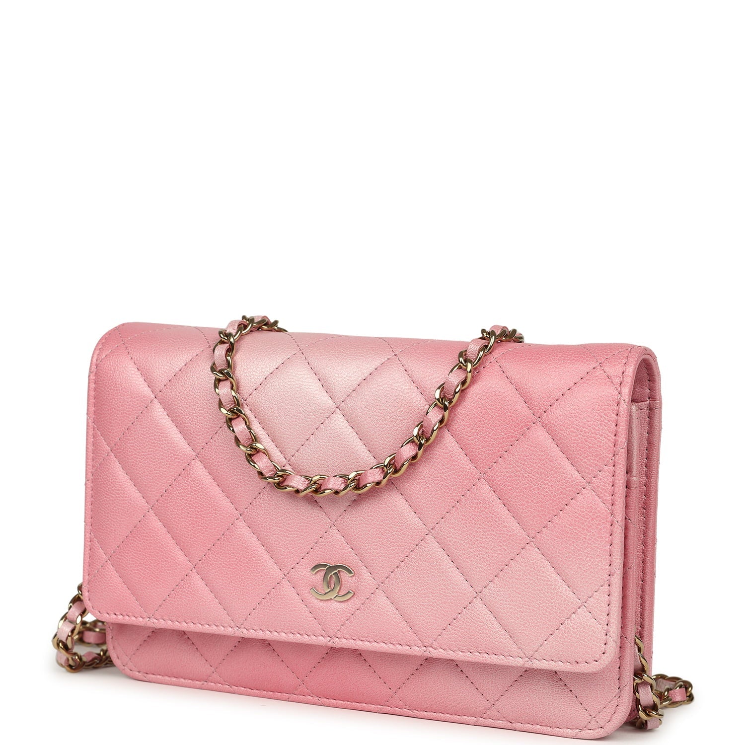 Classic Wallet On Chain Ombre Pink Shiny Goatskin Light Gold Hardware