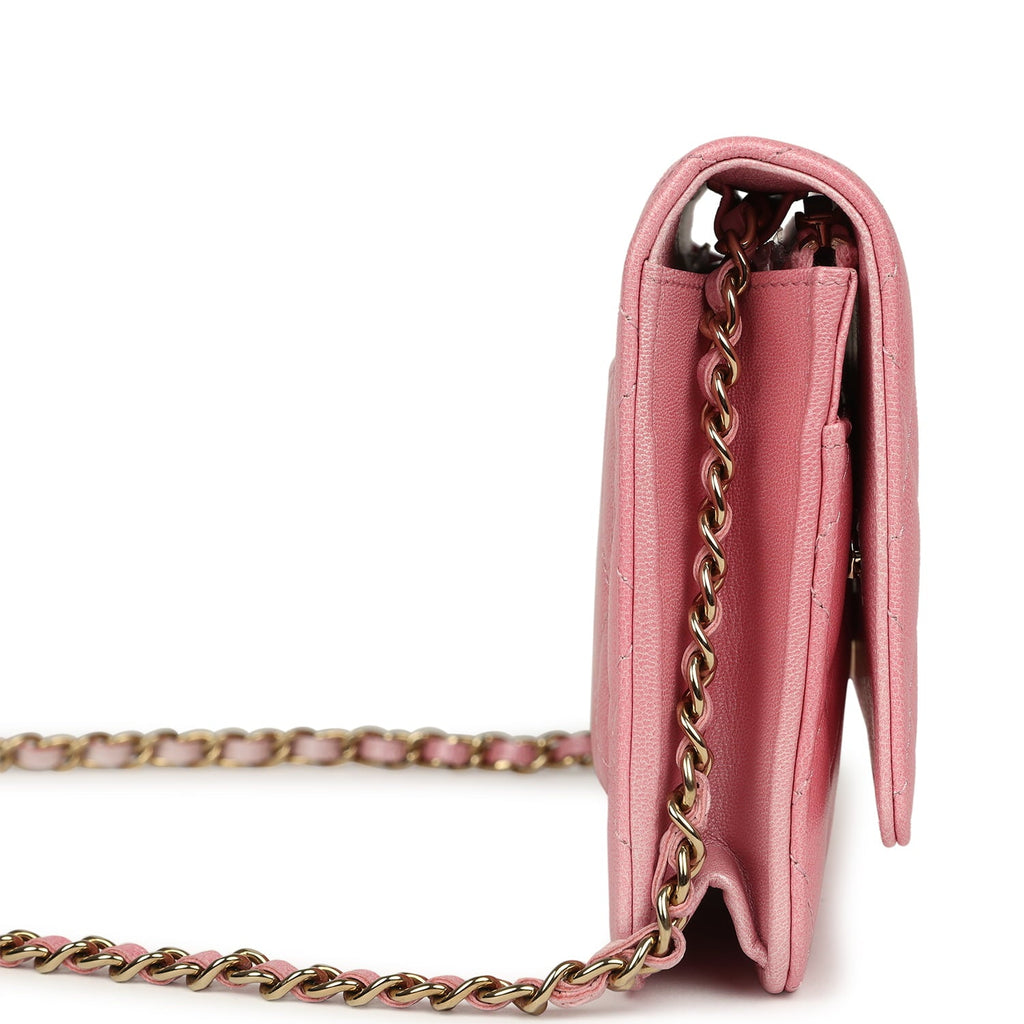 Classic Wallet On Chain Ombre Pink Shiny Goatskin Light Gold Hardware