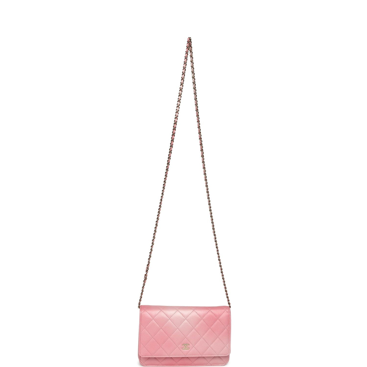 Classic Wallet On Chain Ombre Pink Shiny Goatskin Light Gold Hardware